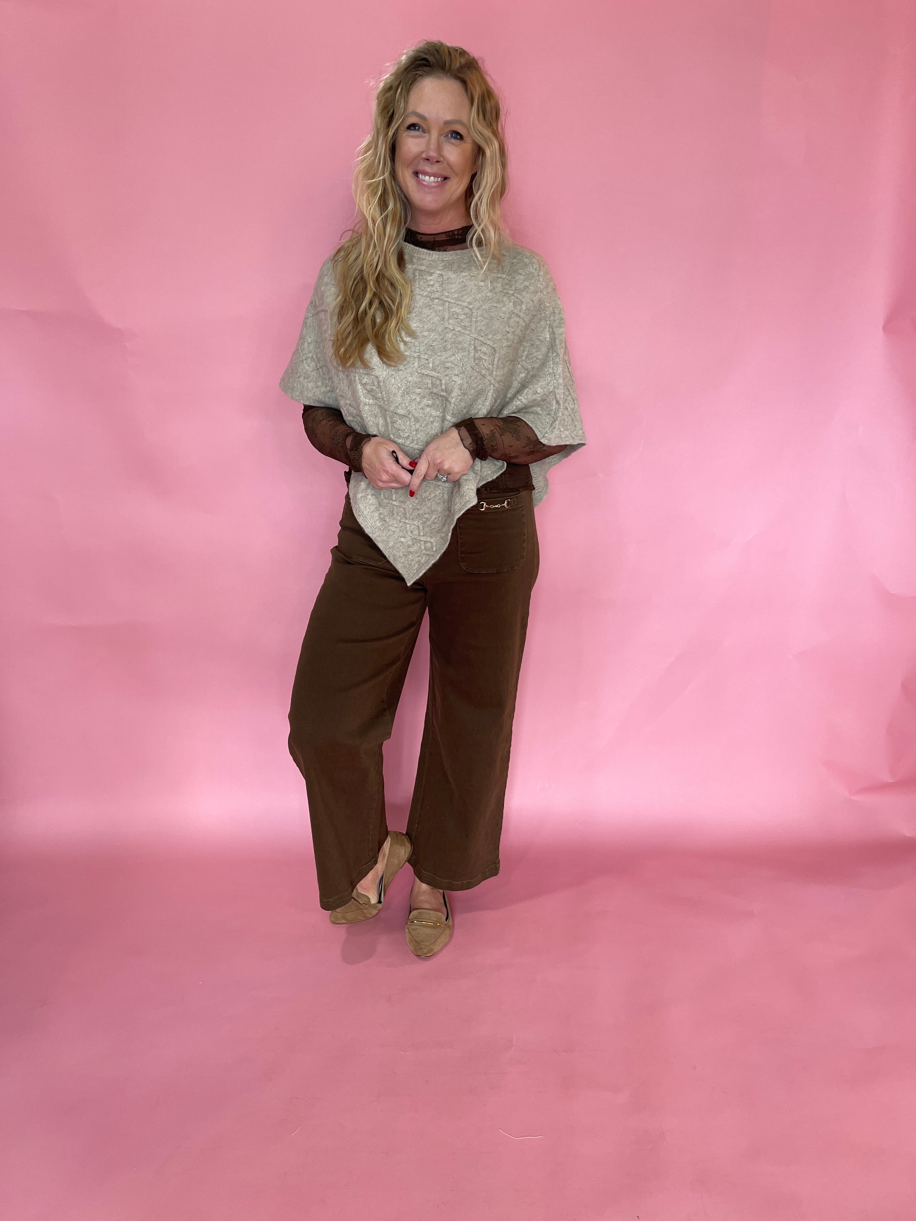 Diamond Cable Knit Poncho Sweater