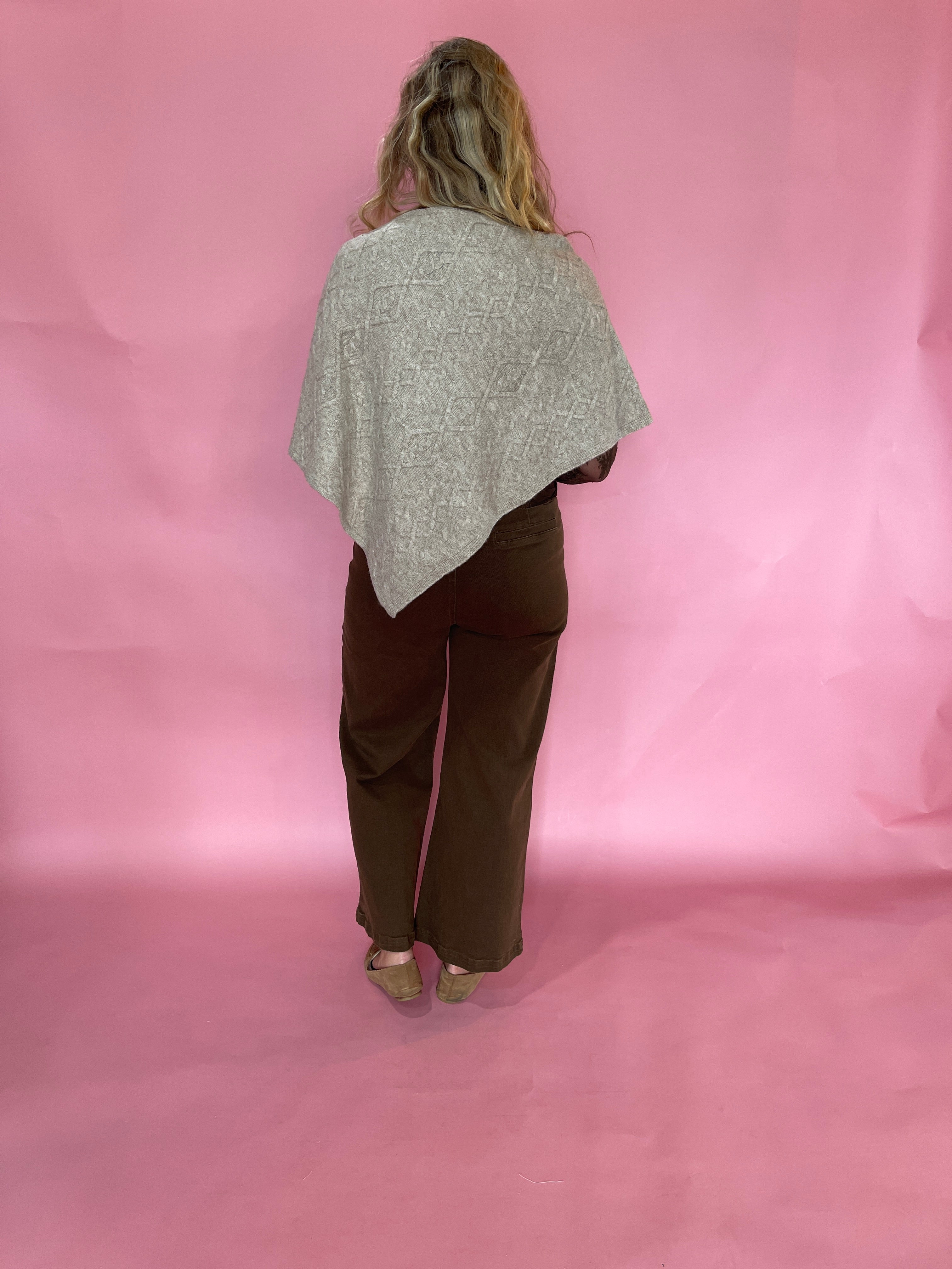 Diamond Cable Knit Poncho Sweater