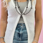 Dion V-Neck Knit Longline Vest in White