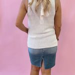 Dion V-Neck Knit Longline Vest in White