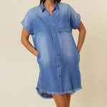 Dolman Short Sleeve Tencel Denim Mini Dress