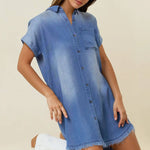 Dolman Short Sleeve Tencel Denim Mini Dress