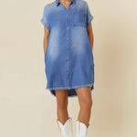 Dolman Short Sleeve Tencel Denim Mini Dress