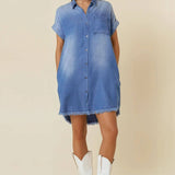 Dolman Short Sleeve Tencel Denim Mini Dress