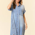Dolman Short Sleeve Tencel Denim Mini Dress