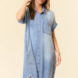 Dolman Short Sleeve Tencel Denim Mini Dress