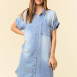 Dolman Short Sleeve Tencel Denim Mini Dress
