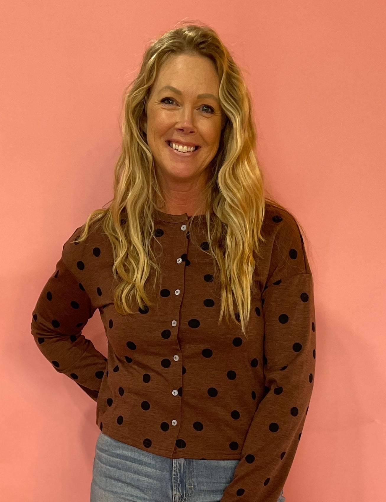 Dot About Town Button-Front Cardigan