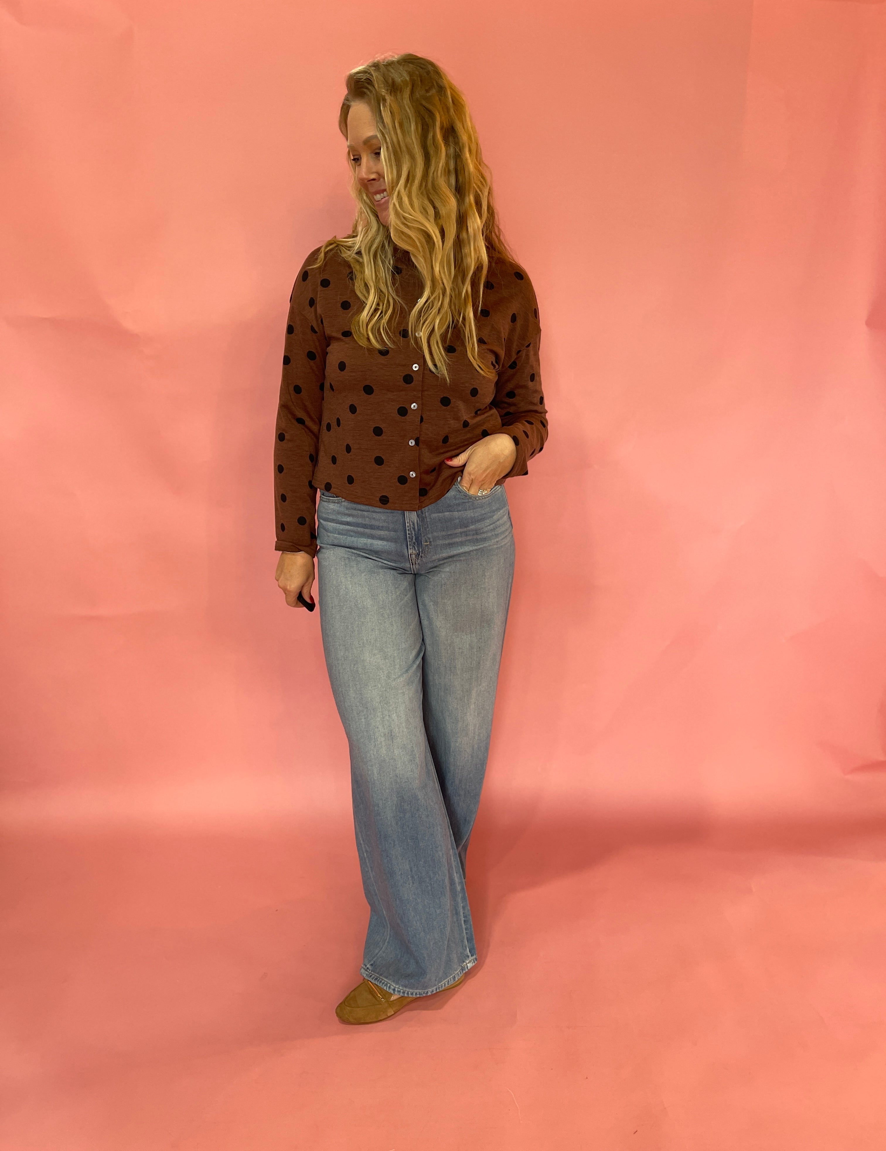 Dot About Town Button-Front Cardigan