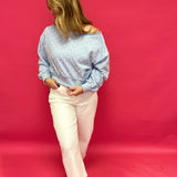 Dot Your Way Off-Shoulder Slouchy Sweatshirt in Light Blue - Shabby 2 Chic Boutiques