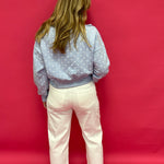 Dot Your Way Off-Shoulder Slouchy Sweatshirt in Light Blue - Shabby 2 Chic Boutiques