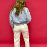 Dot Your Way Off-Shoulder Slouchy Sweatshirt in Light Blue - Shabby 2 Chic Boutiques