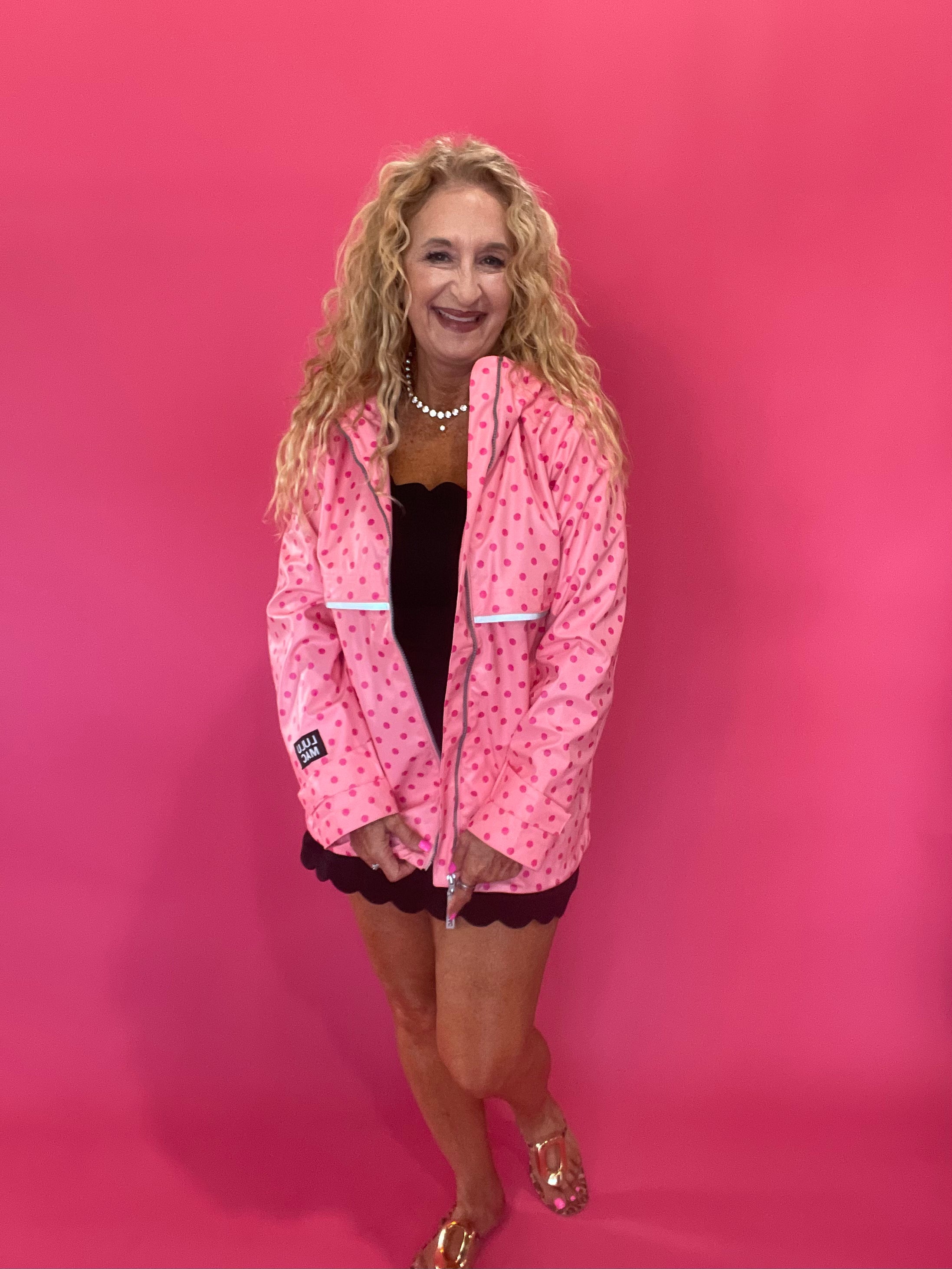 Dot's the Forecast Rain Jacket in Pink