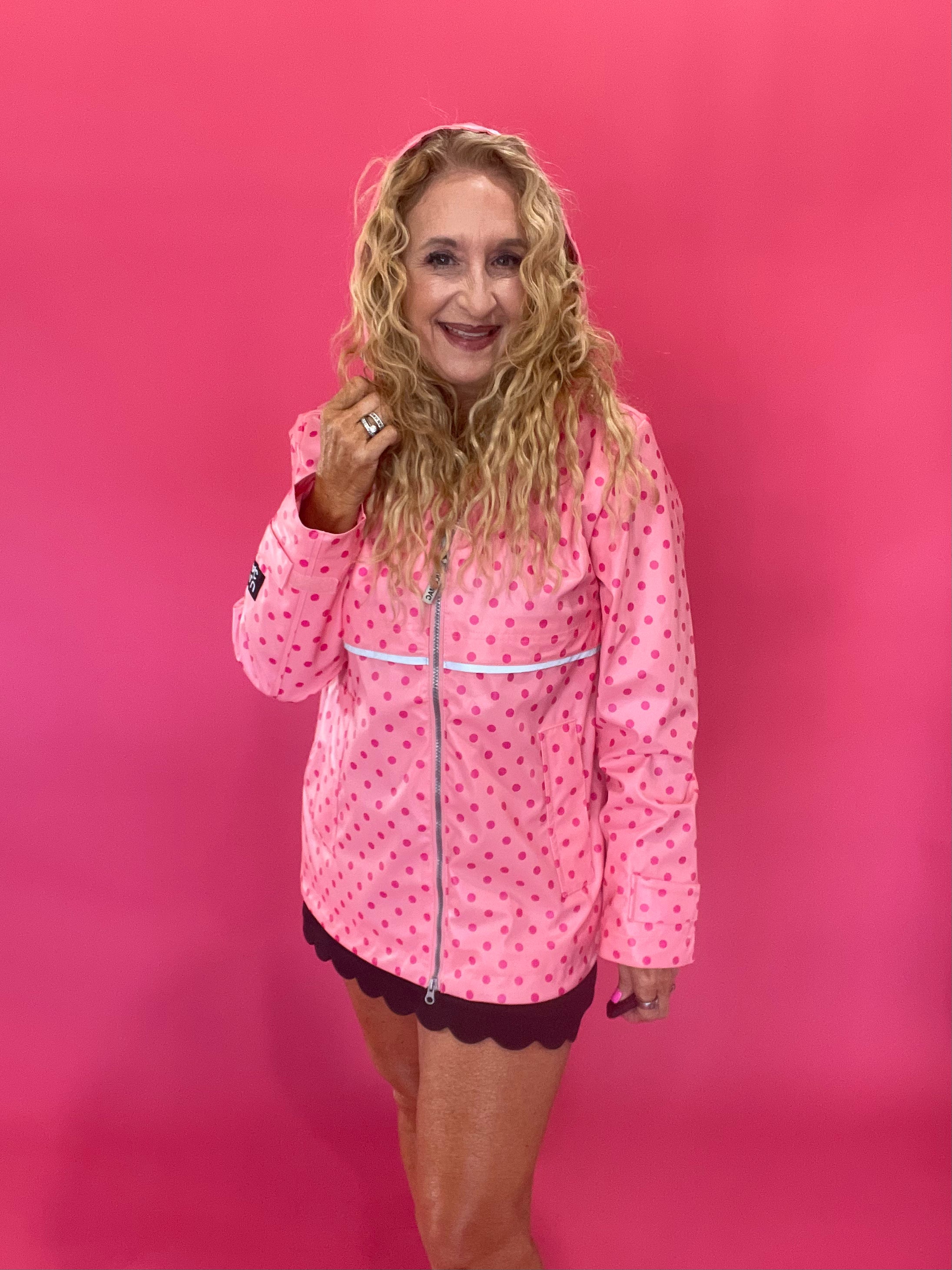Dot's the Forecast Rain Jacket in Pink