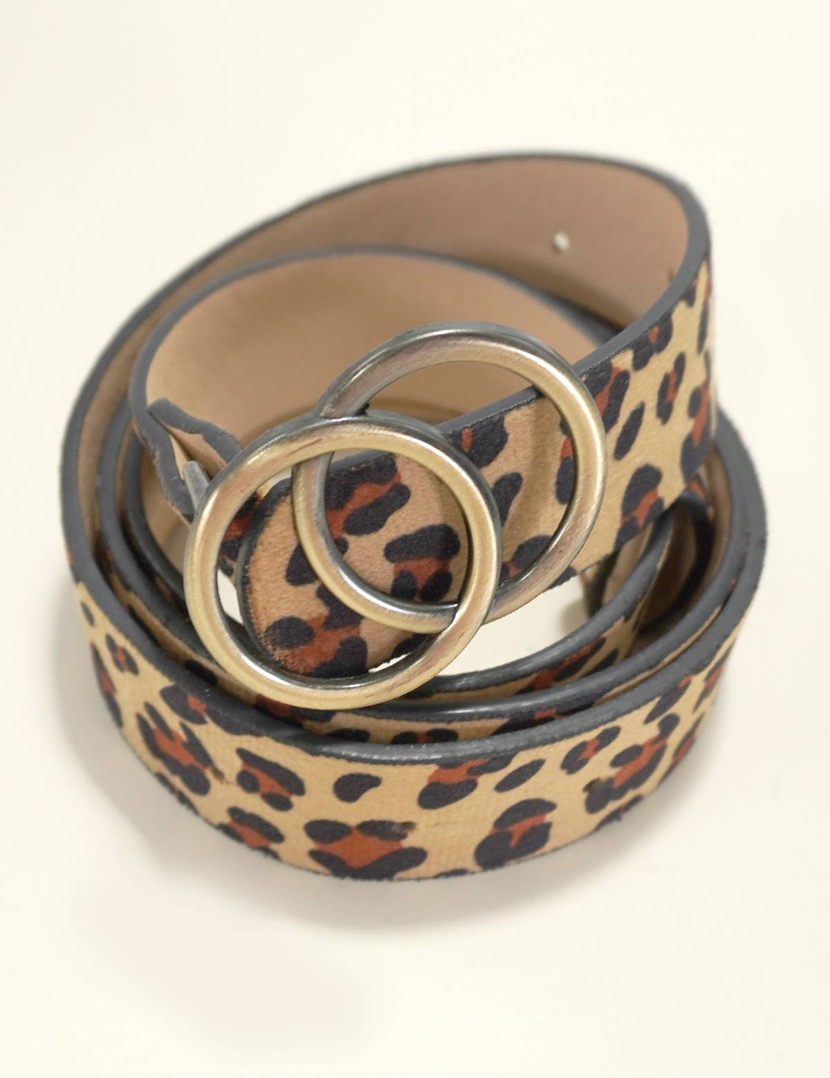 Double O Buckle Faux Leather Belt