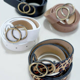 Double O Buckle Faux Leather Belt