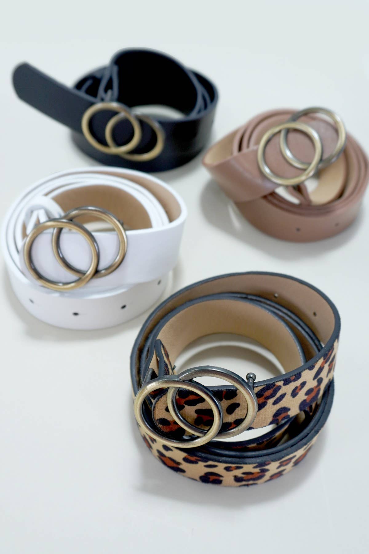 Double O Buckle Faux Leather Belt
