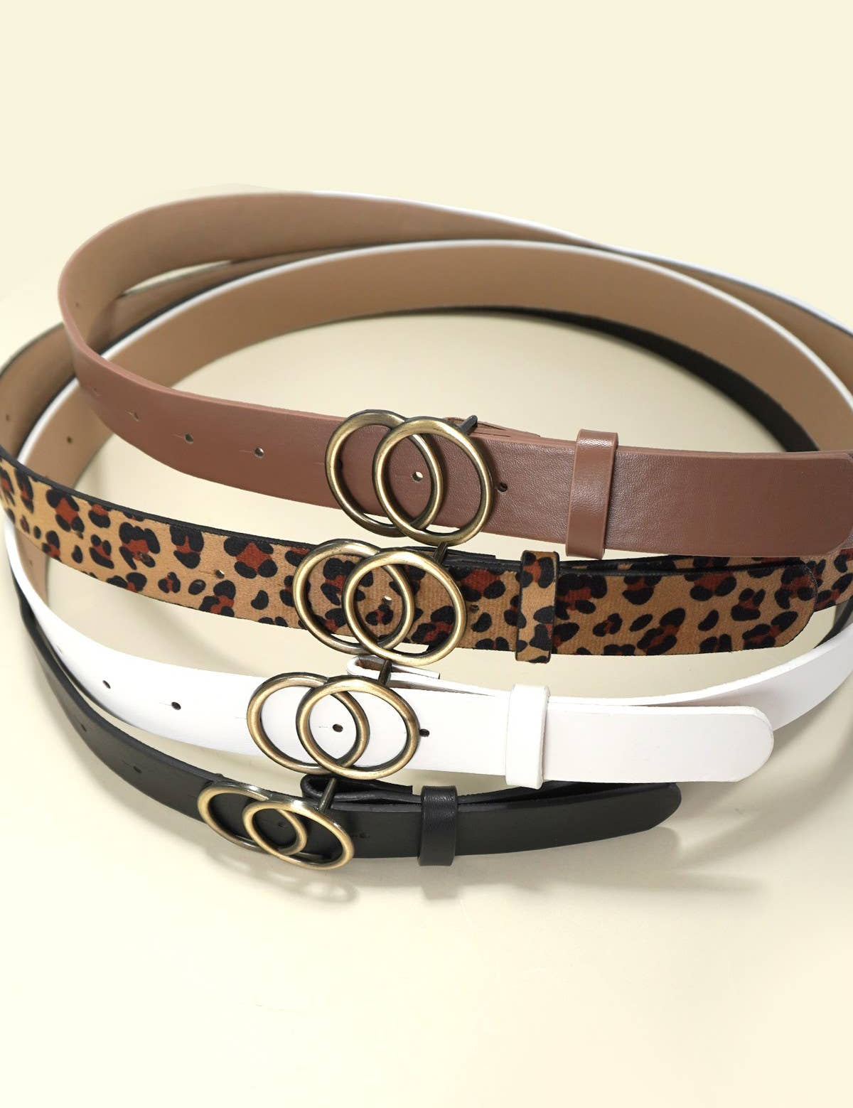 Double O Buckle Faux Leather Belt