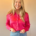 Dress to Impress Satin Button Down Top in Pink