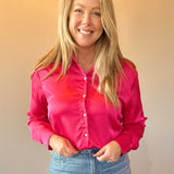 Dress to Impress Satin Button Down Top in Pink