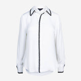 Dress to Impress Satin Button Down with a Blanket Stitch Detail in Red