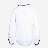 Dress to Impress Satin Button Down with a Blanket Stitch Detail in Red