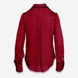 Dress to Impress Satin Button Down with a Blanket Stitch Detail in Red