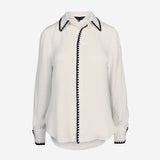 Dress to Impress Satin Button Down with a Blanket Stitch Detail in Red