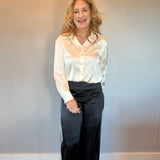 Dressed To Impress Satin Button Down Shirt in Ivory