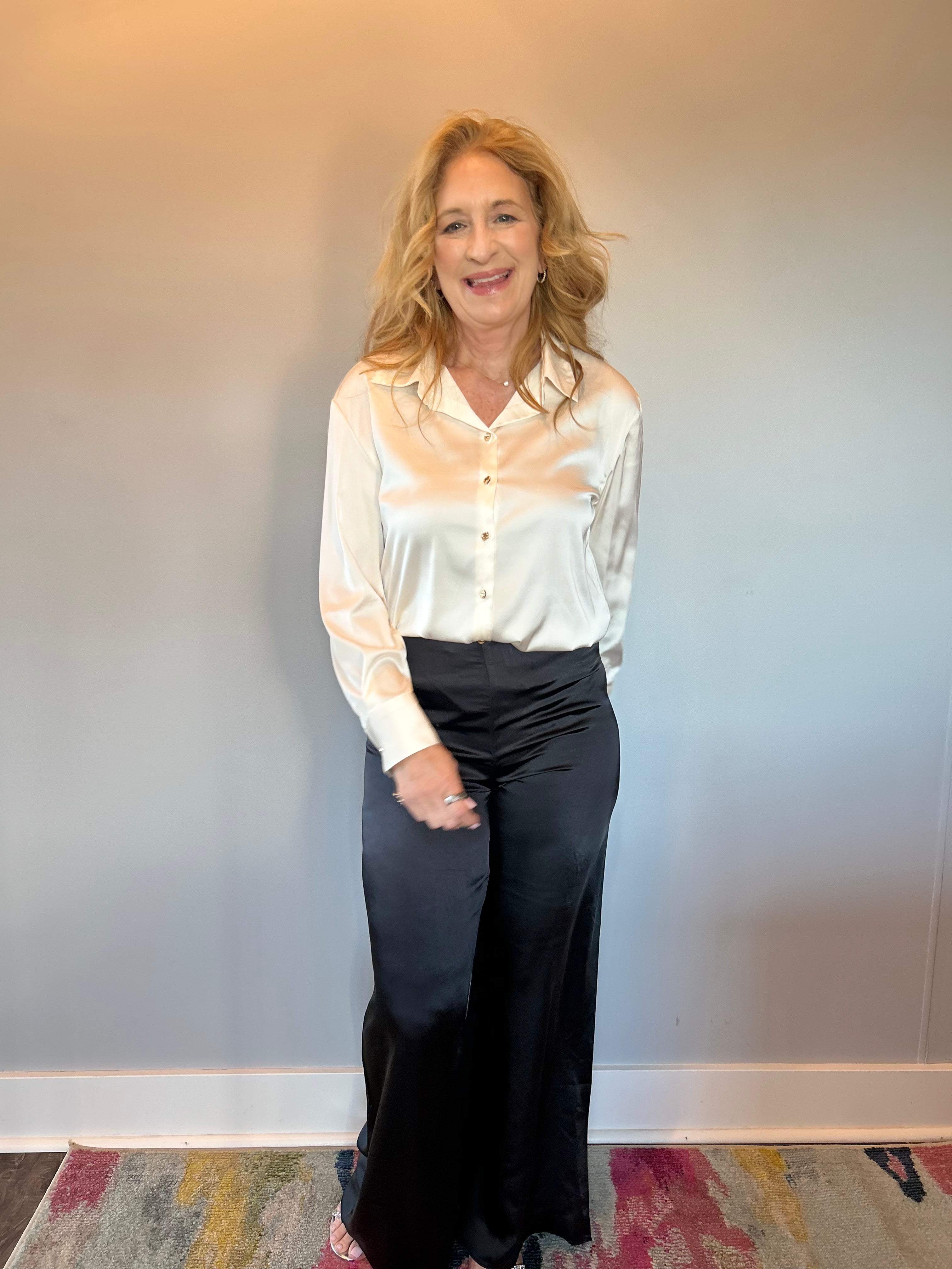 Dressed To Impress Satin Button Down Shirt in Ivory