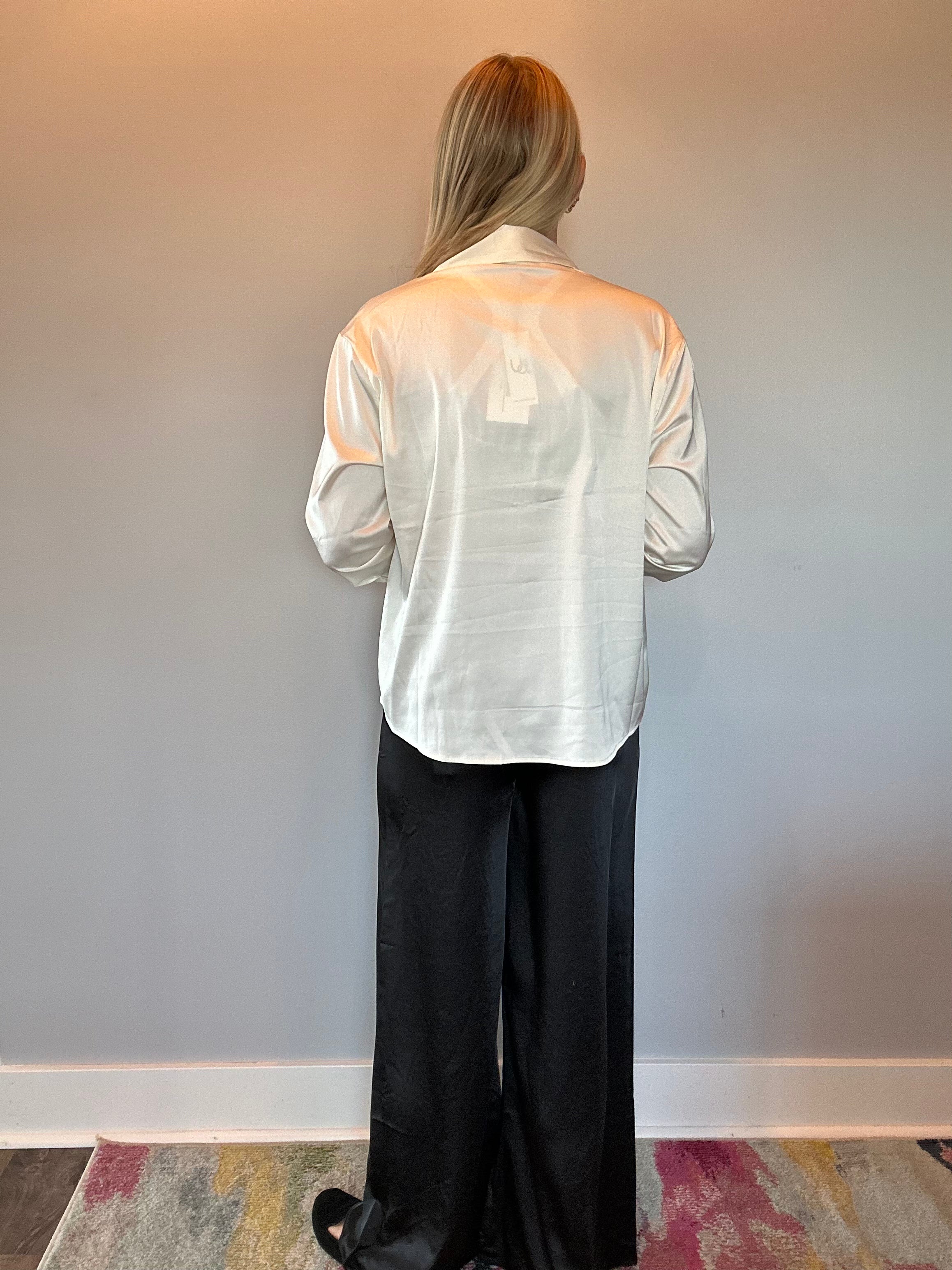 Dressed To Impress Satin Button Down Shirt in Ivory