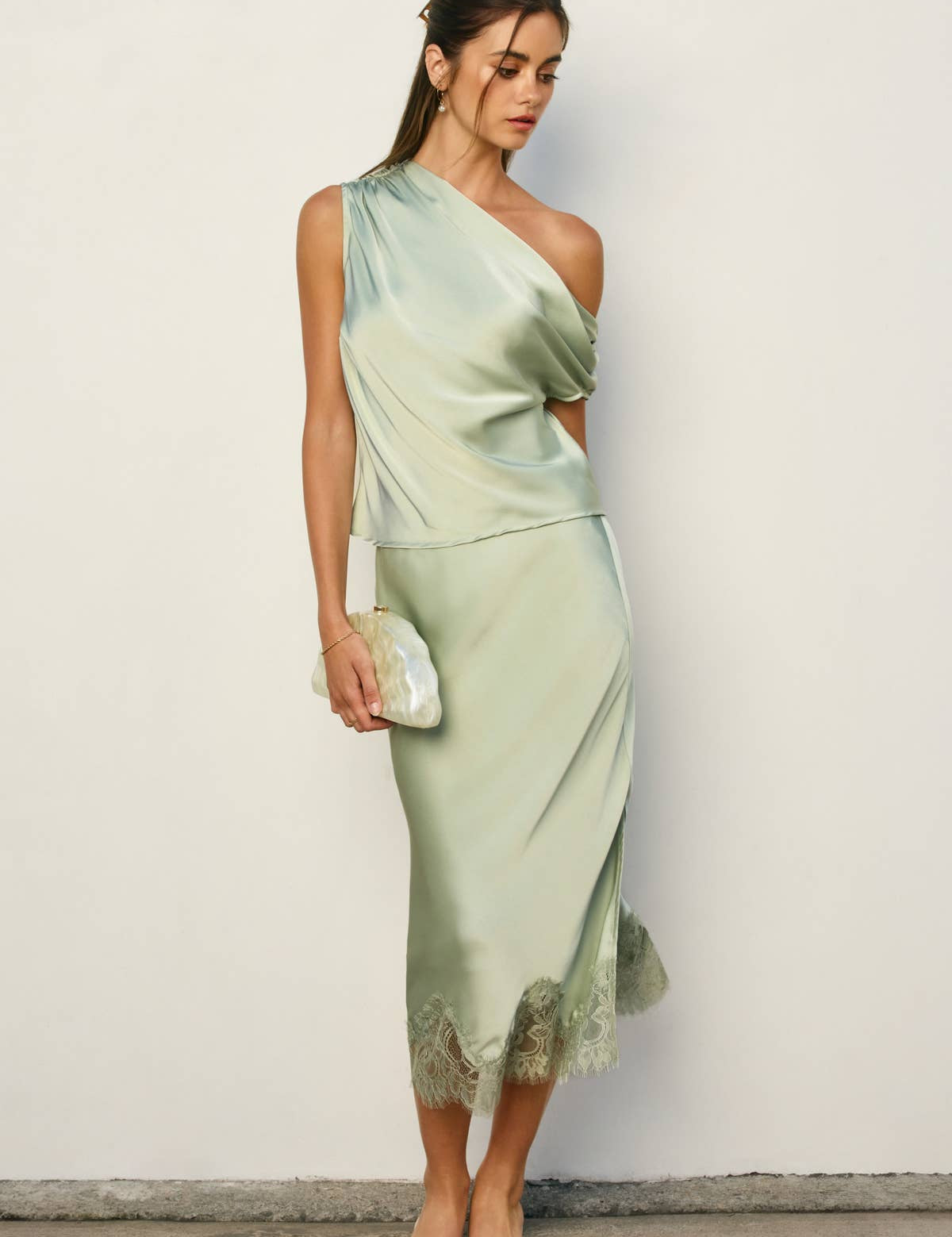 Dull Satin Lace Hem Pencil Skirt (1) - Shabby 2 Chic Boutiques