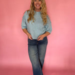 Dusty Blue Sweater with Ribbed Trim