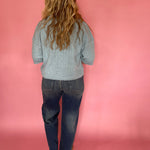 Dusty Blue Sweater with Ribbed Trim