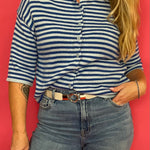 Earn Your Stripes Fuzzy Cardigan in Blue