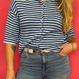 Earn Your Stripes Fuzzy Cardigan in Blue