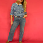 Earn Your Stripes Fuzzy Cardigan in Blue
