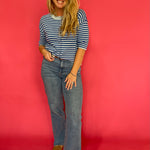 Earn Your Stripes Fuzzy Cardigan in Blue
