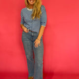Earn Your Stripes Fuzzy Cardigan in Blue
