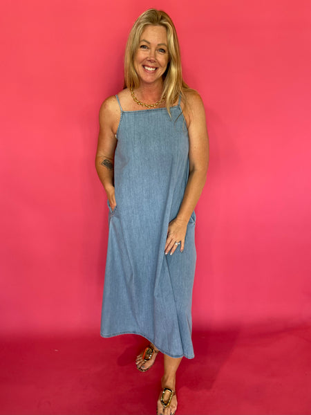 Easy Breeze Chambray Maxi Dress Large