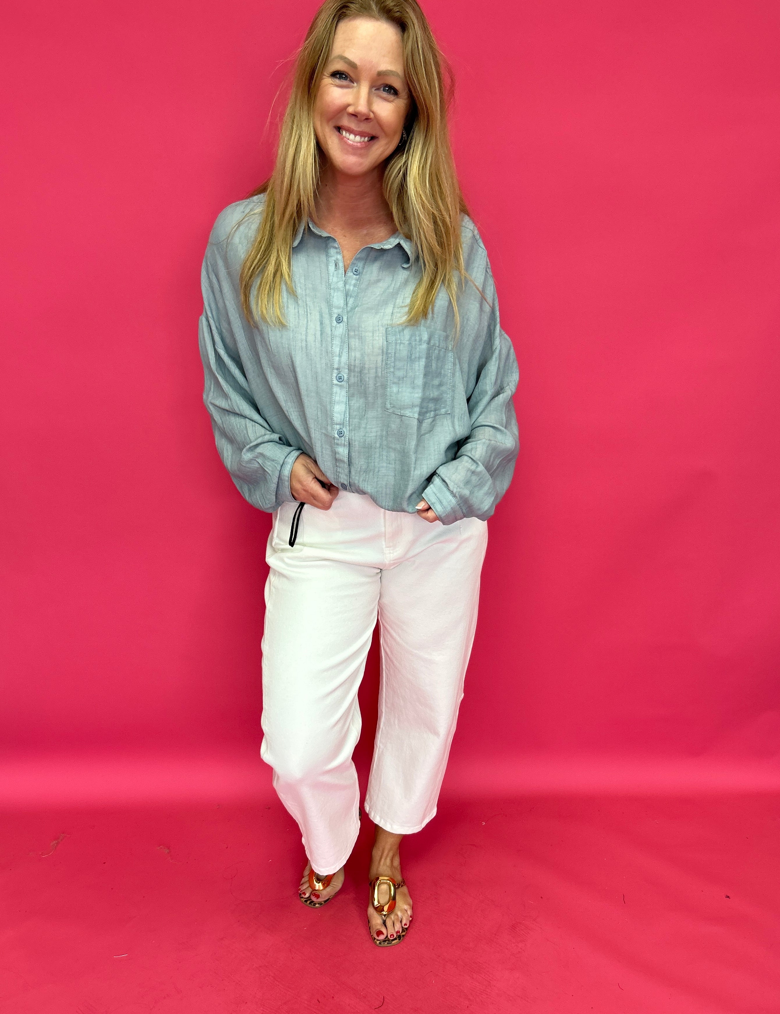 Easy Breeze Linen-Blend Button-Up Shirt - Shabby 2 Chic Boutiques