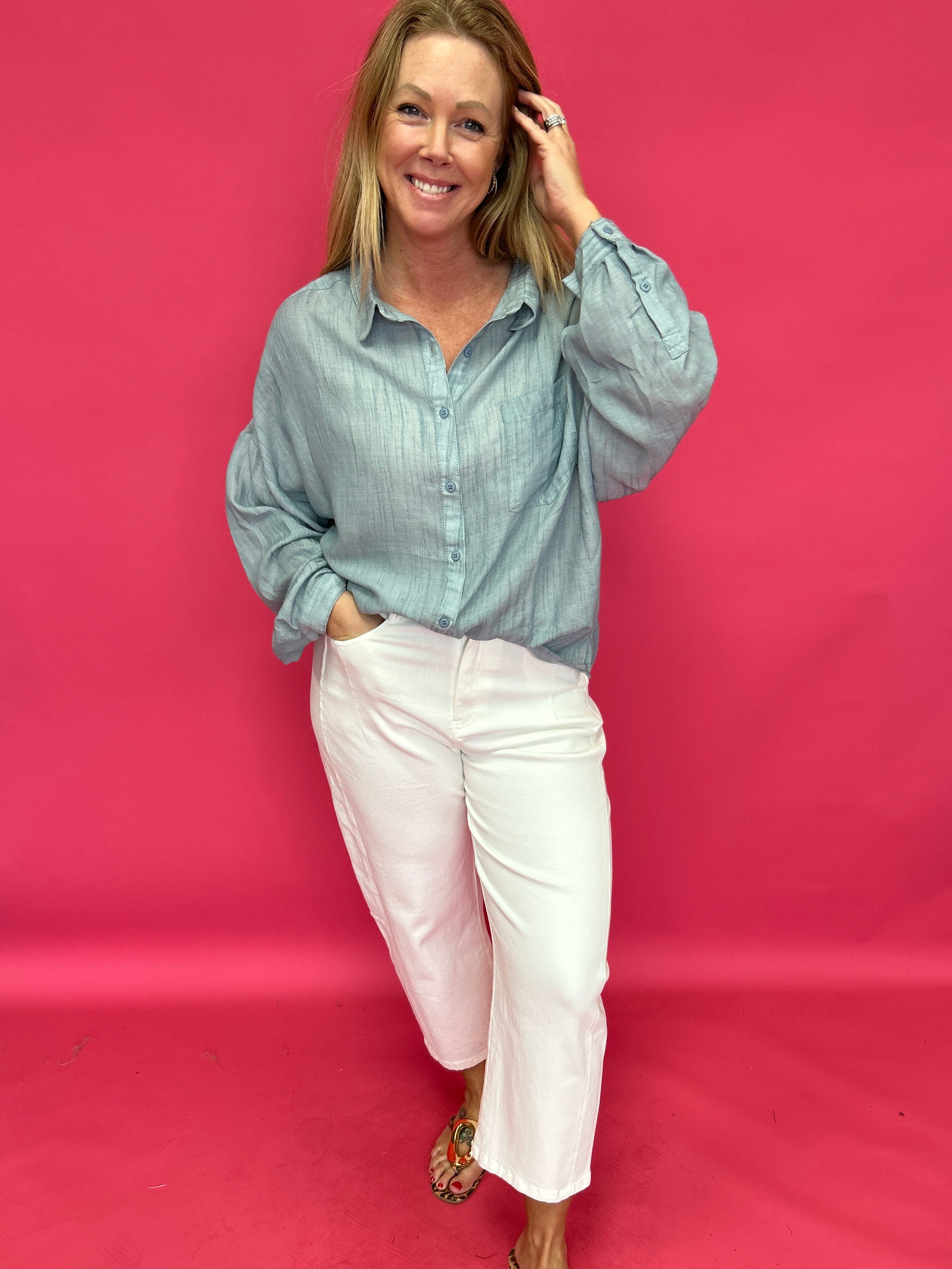 Easy Breeze Linen-Blend Button-Up Shirt - Shabby 2 Chic Boutiques