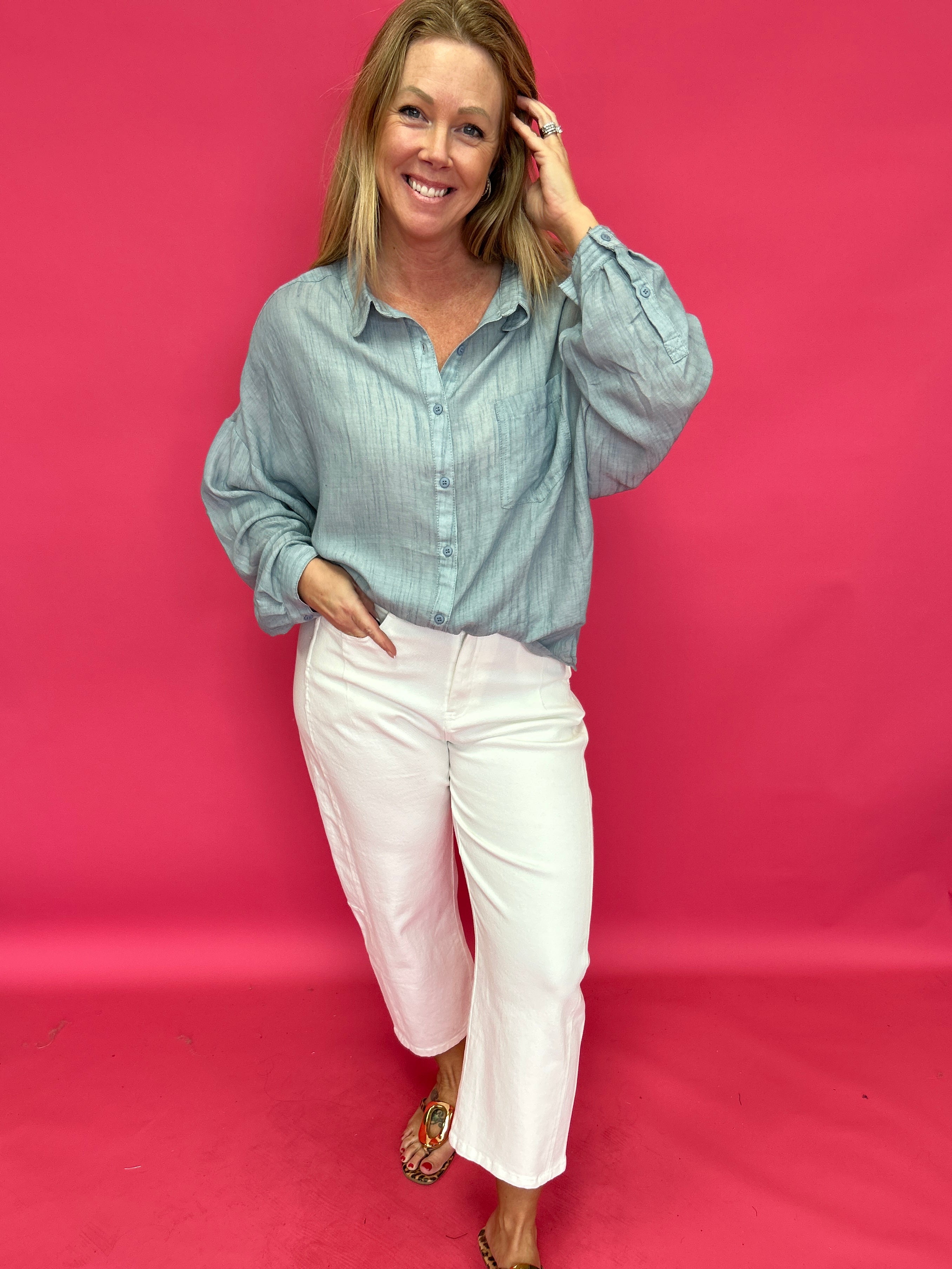 Easy Breeze Linen-Blend Button-Up Shirt - Shabby 2 Chic Boutiques