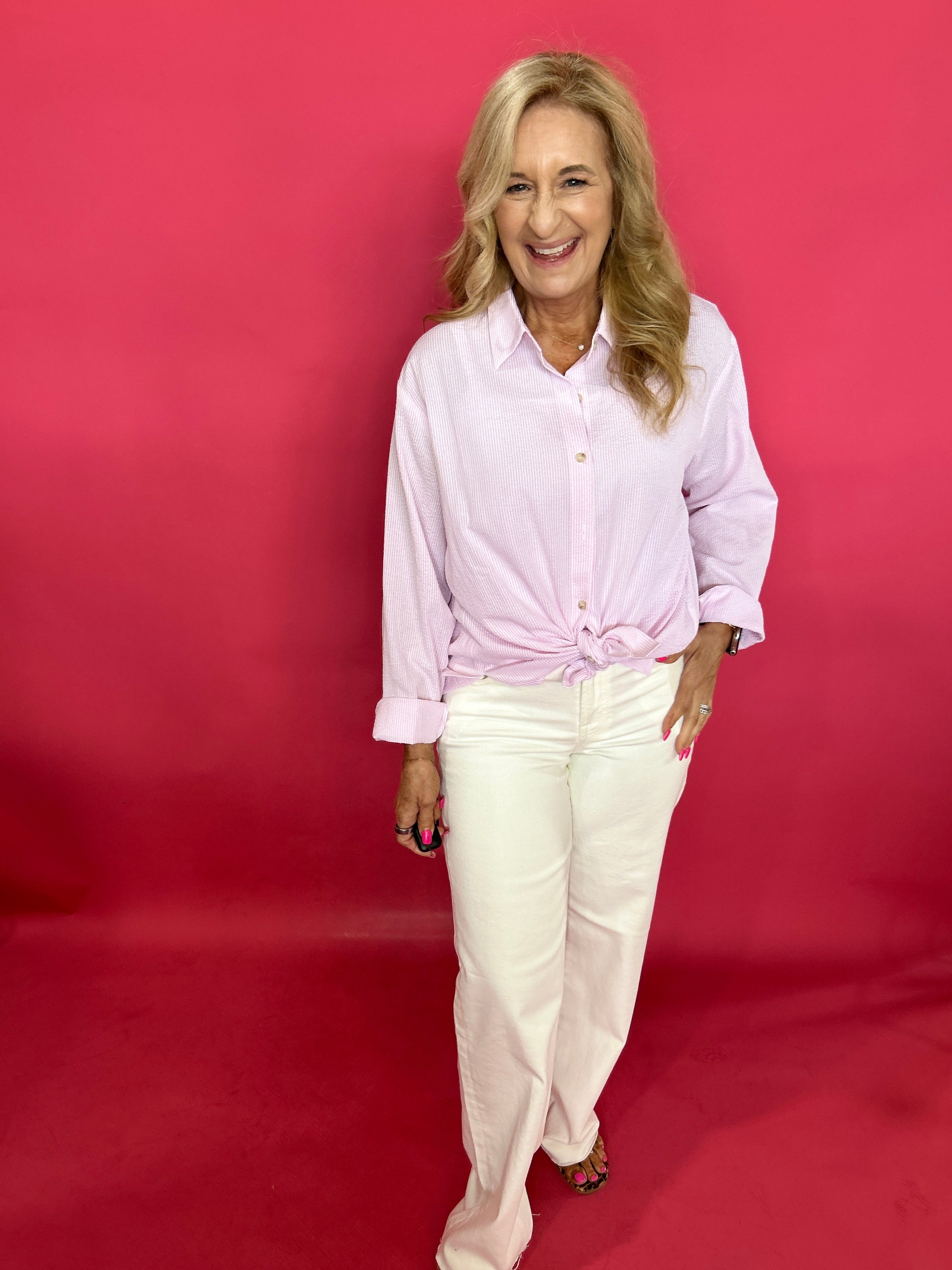 Easy Breeze Textured Stripe Button-Down Shirt - Shabby 2 Chic Boutiques
