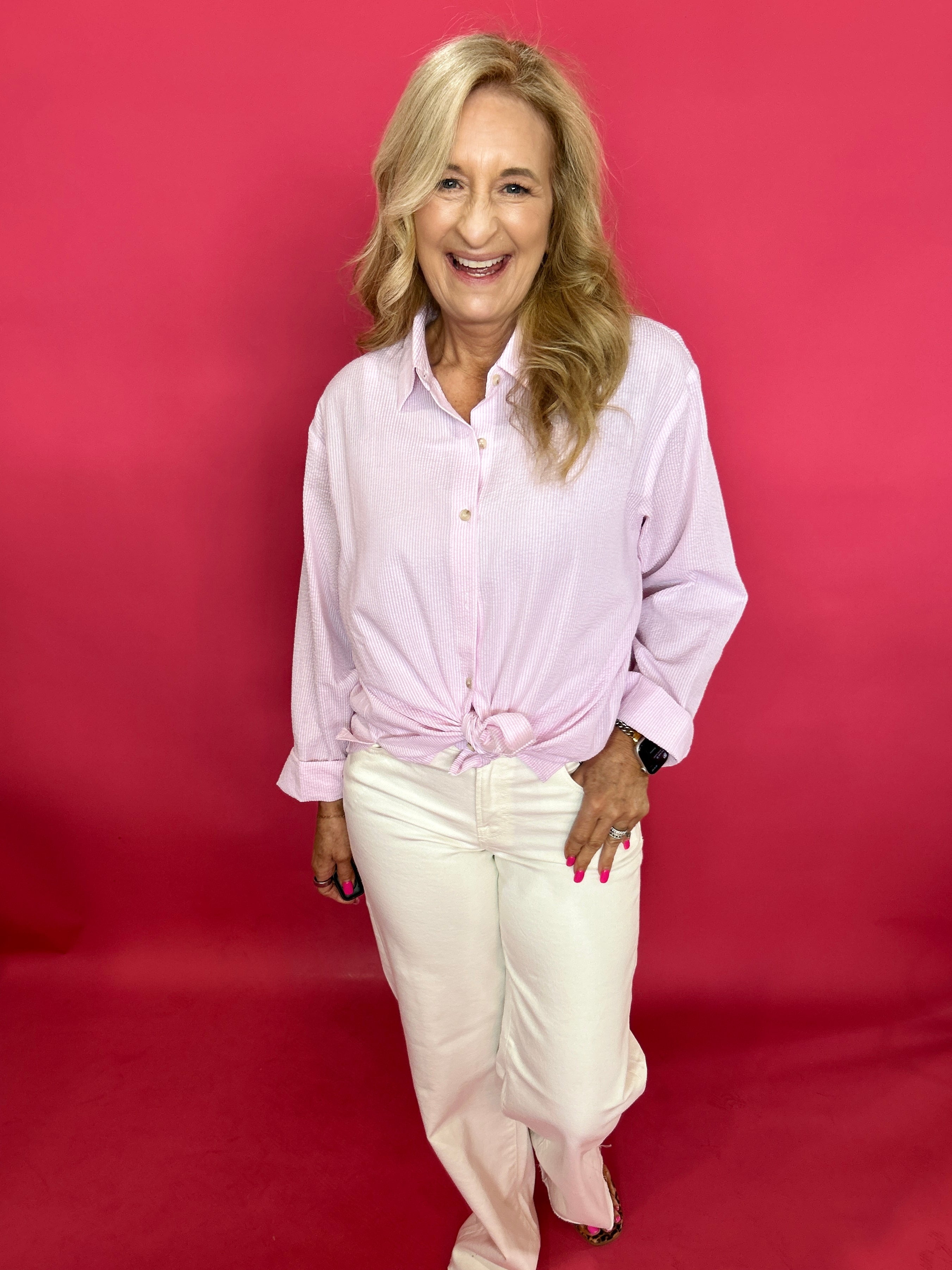 Easy Breeze Textured Stripe Button-Down Shirt - Shabby 2 Chic Boutiques