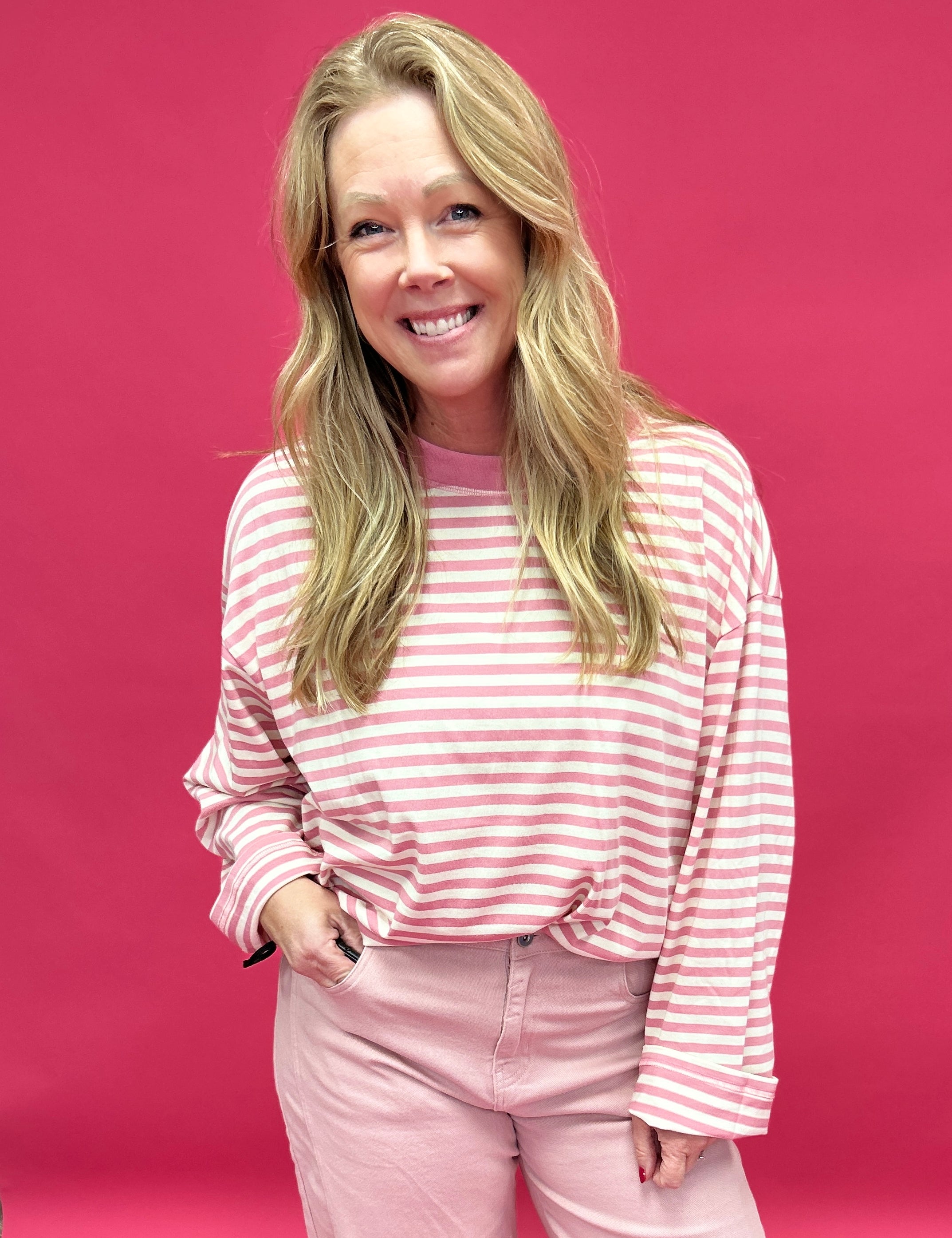 Easy Days Oversized Striped Top in Pink - Shabby 2 Chic Boutiques