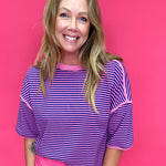Easygoing Stripe Boxy Knit Top in Pink/Royal - Shabby 2 Chic Boutiques