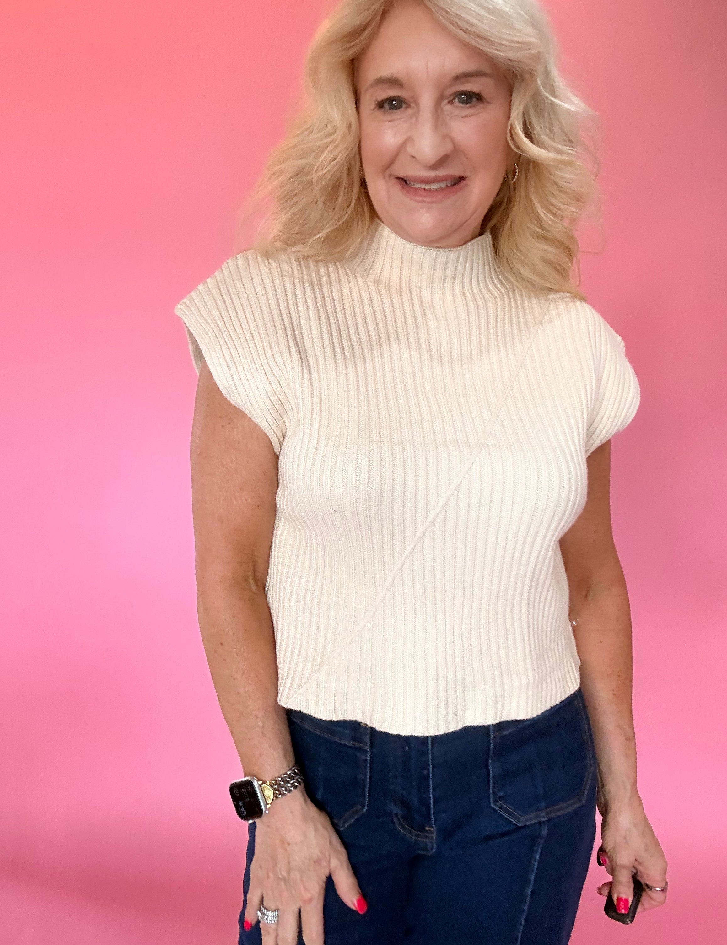Ecru Essentials Mock Neck Top