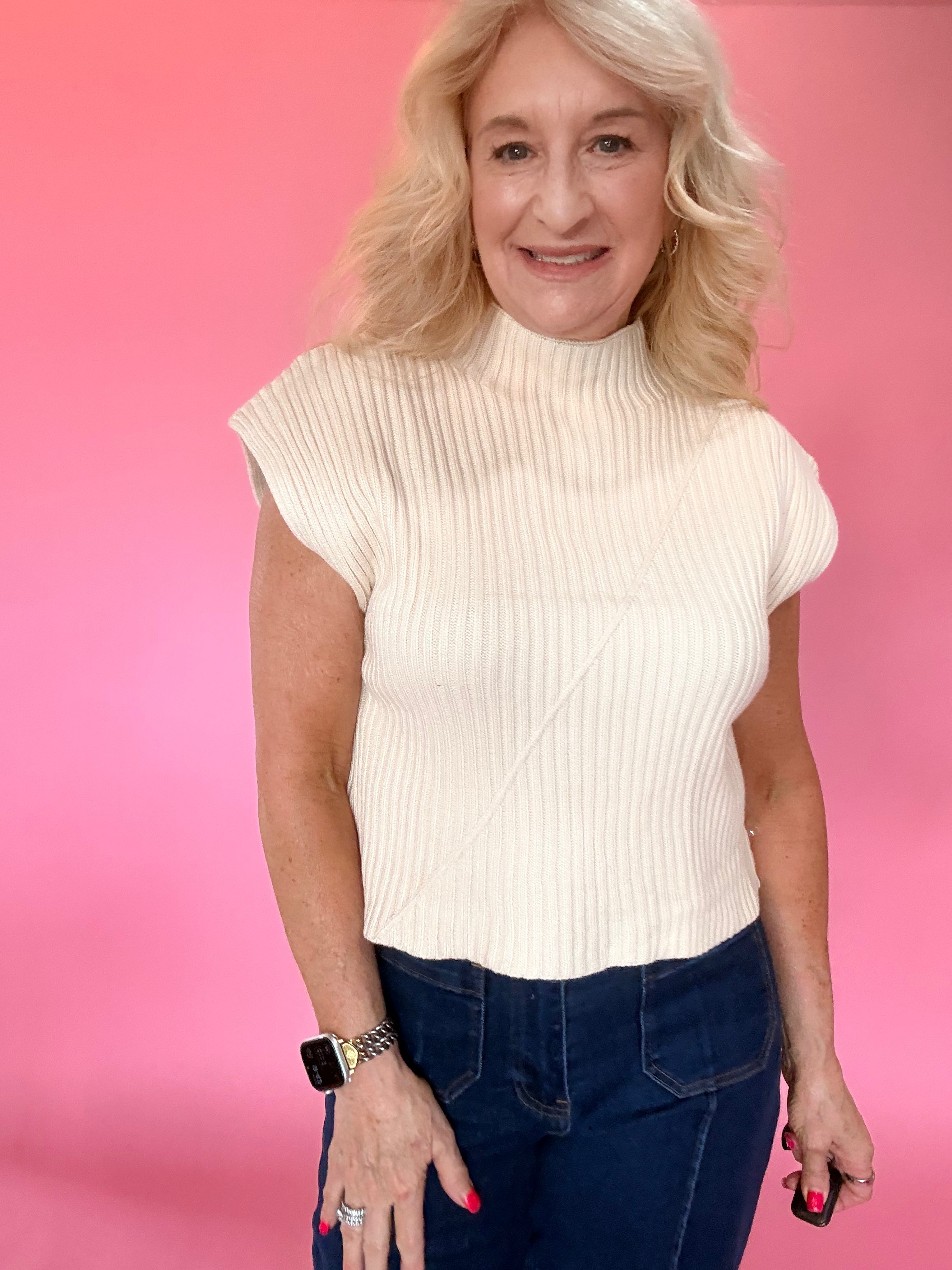 Ecru Essentials Mock Neck Top