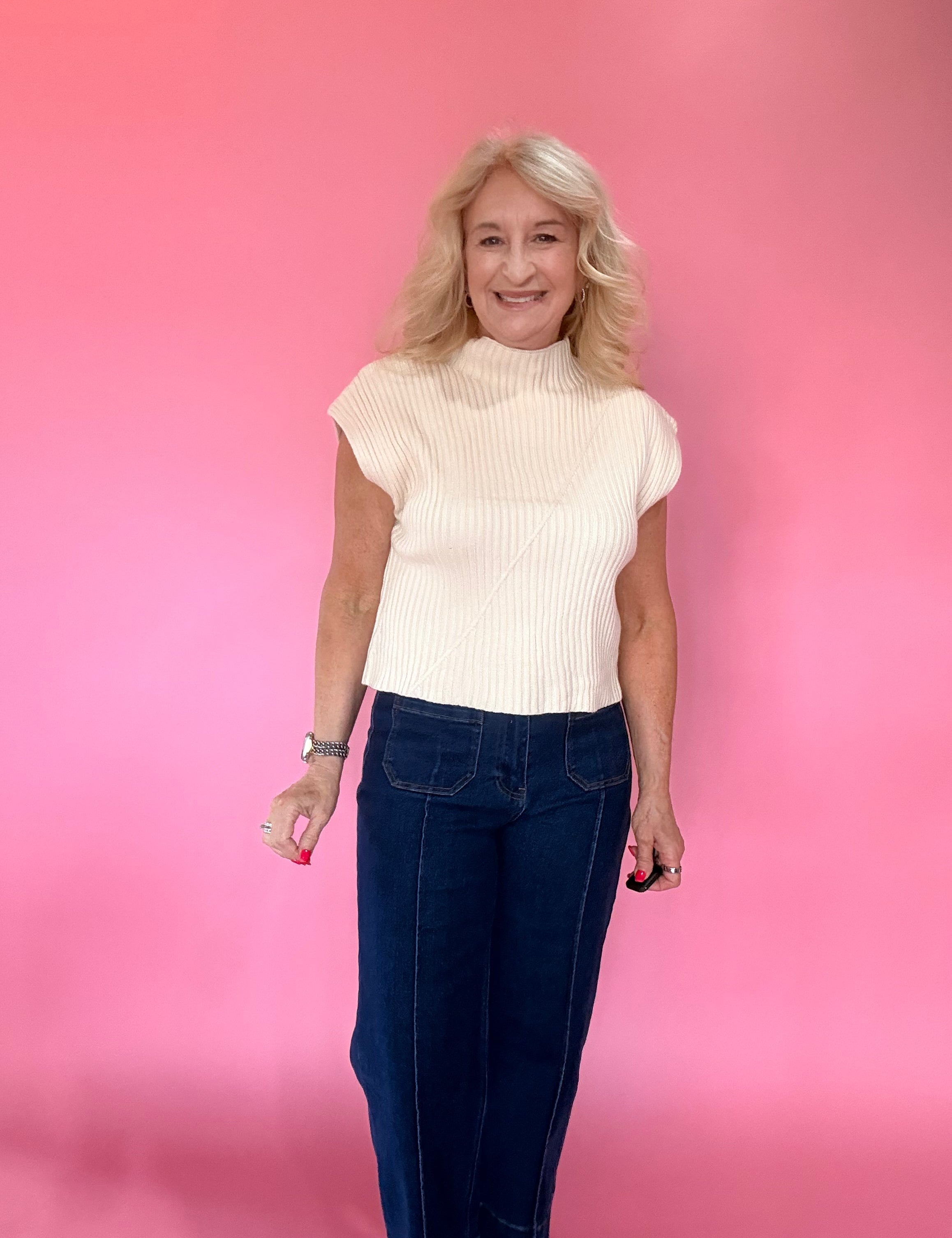 Ecru Essentials Mock Neck Top